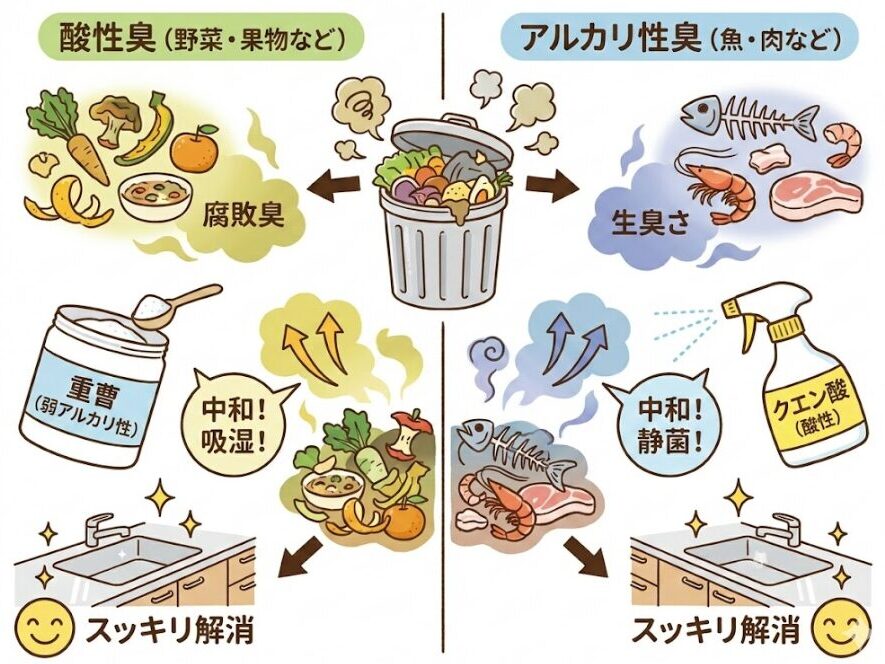生ゴミに重曹とクエン酸はどっちが効く？原因別の選択