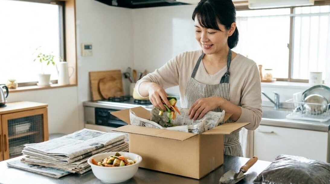 機械に頼らず新聞紙などで生ゴミ処理機を自作する方法