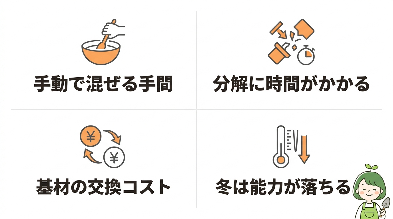電気を使わない生ゴミ処理機のデメリット4つ