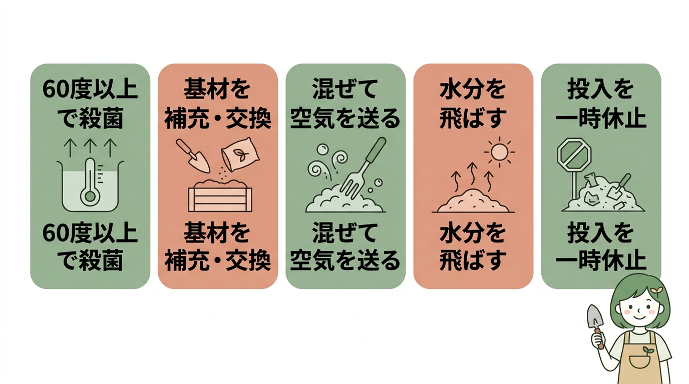 バイオ式で虫が湧いた・分解が止まった時の対処法