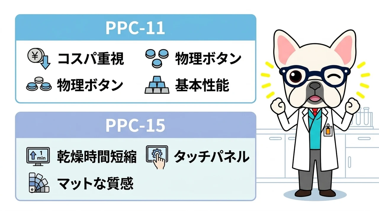 パリパリキューppc-11とppc-15の違いを比較