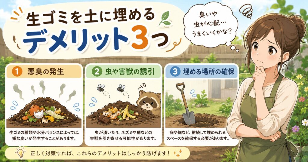生ゴミを土に埋めるデメリット3つ