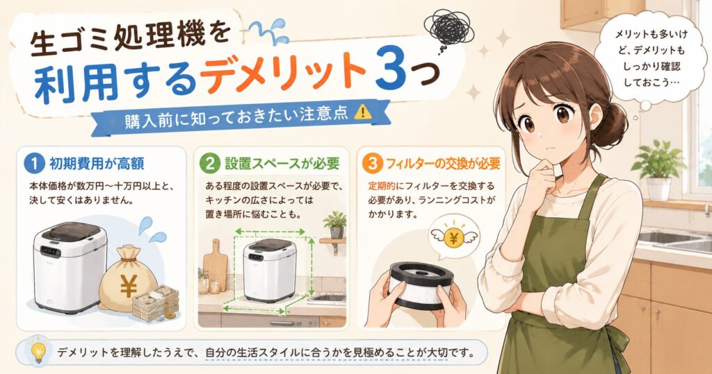 生ゴミ処理機を利用するデメリット3つ