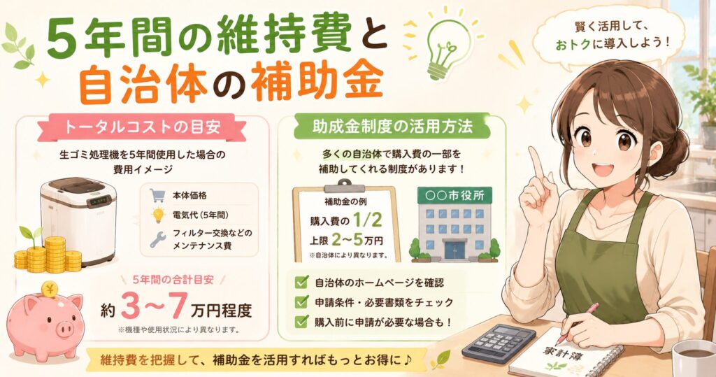 5年間の維持費と自治体の補助金