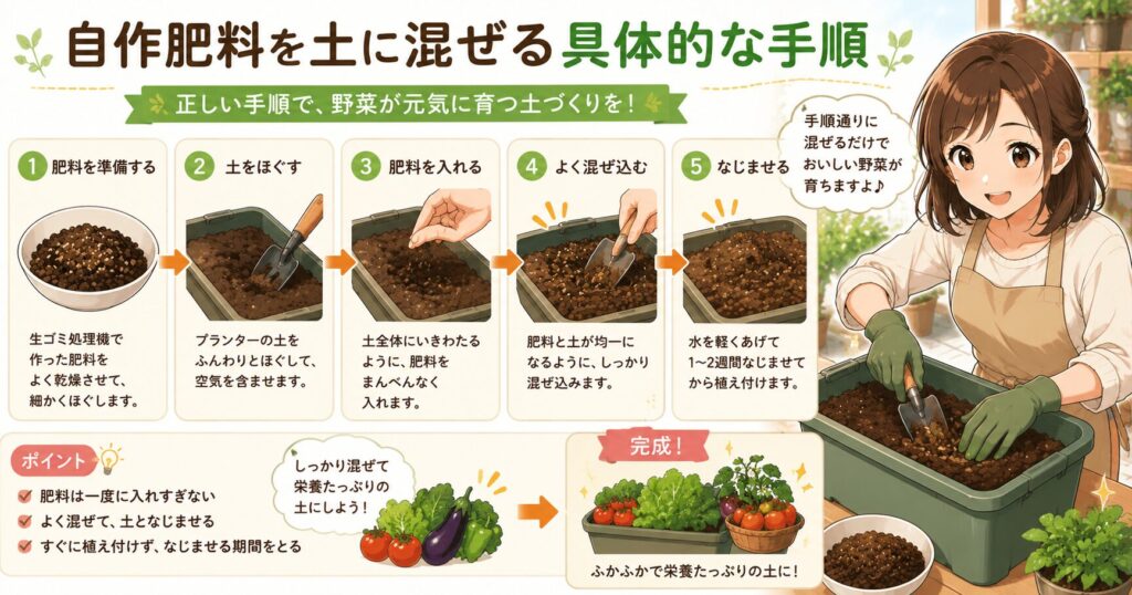 自作肥料を土に混ぜる具体的な手順