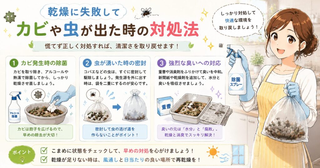 乾燥に失敗してカビや虫が出た時の対処法