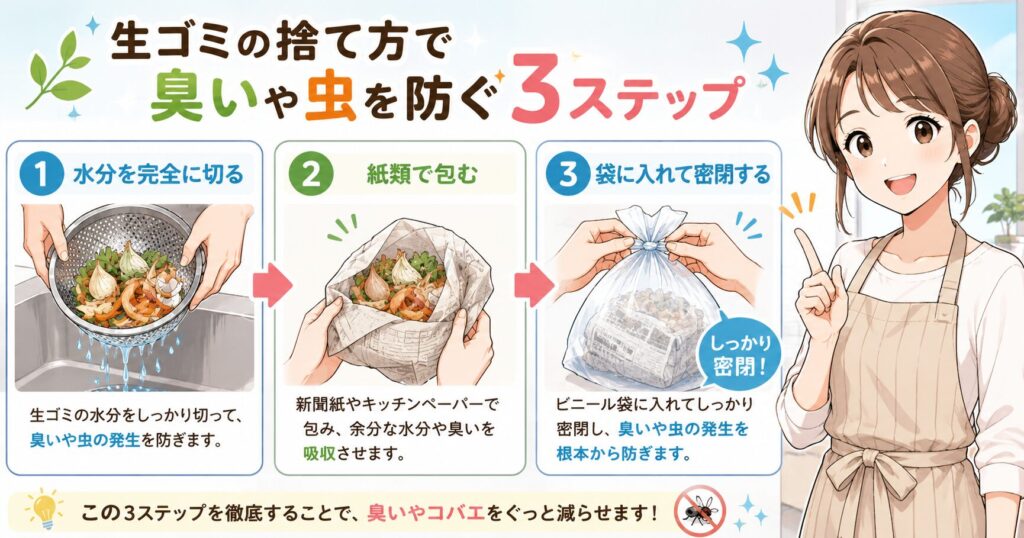 生ゴミの捨て方で臭いや虫を防ぐ3ステップ
