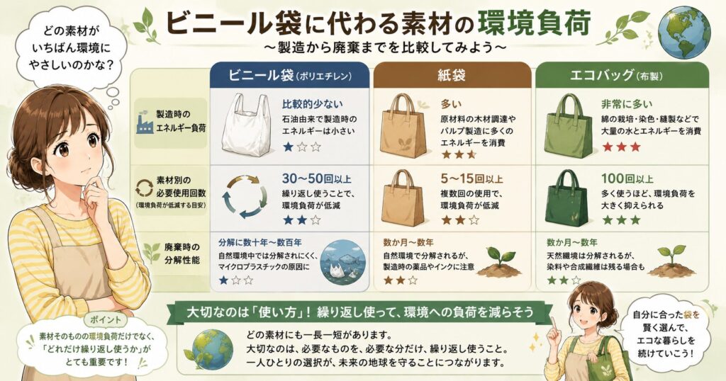 ビニール袋に代わる素材の環境負荷
