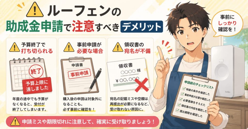 ルーフェンの助成金申請で注意すべきデメリット