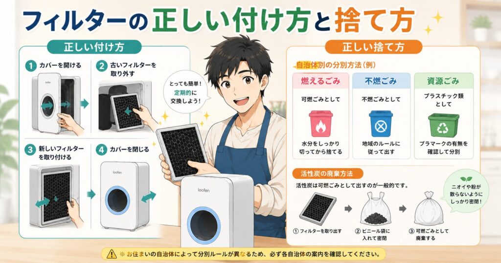 フィルターの正しい付け方と捨て方