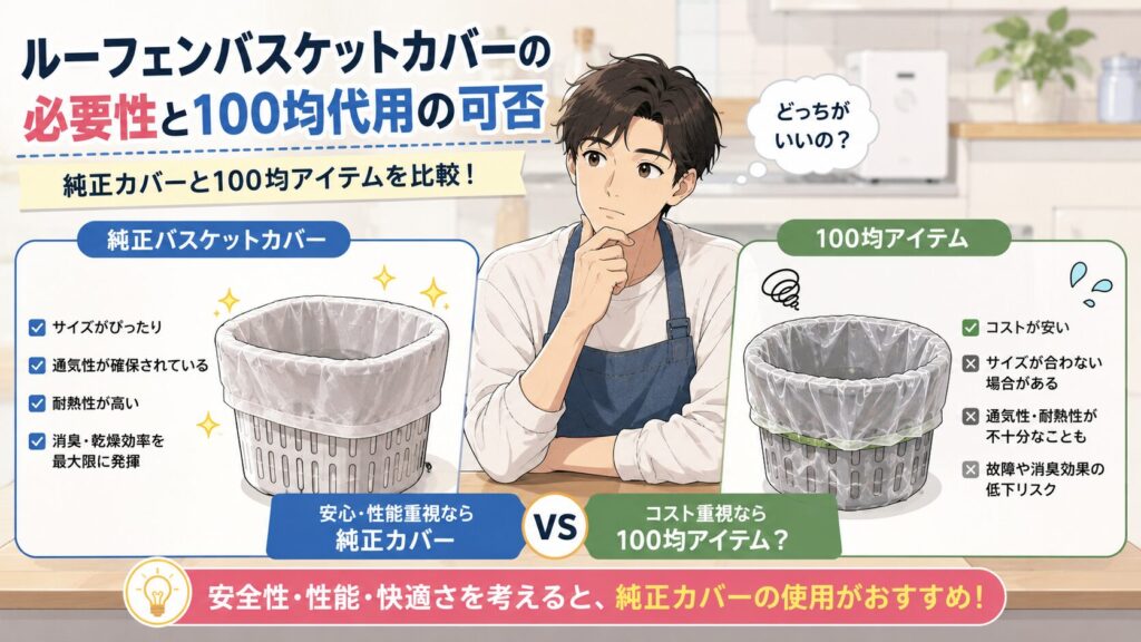 ルーフェンバスケットカバーの必要性と100均代用の可否