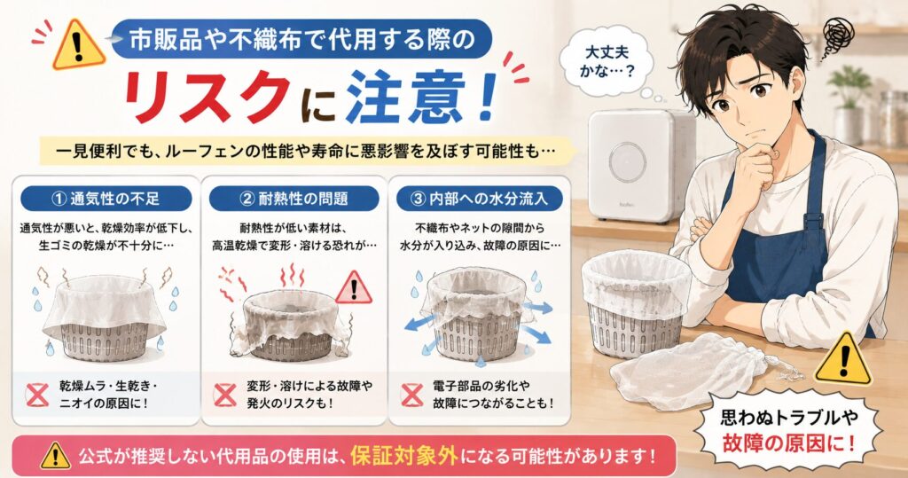 市販品や不織布で代用する際のリスク