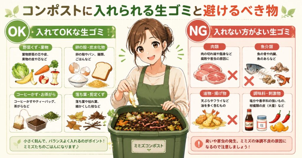 コンポストに入れられる生ゴミと避けるべき物
