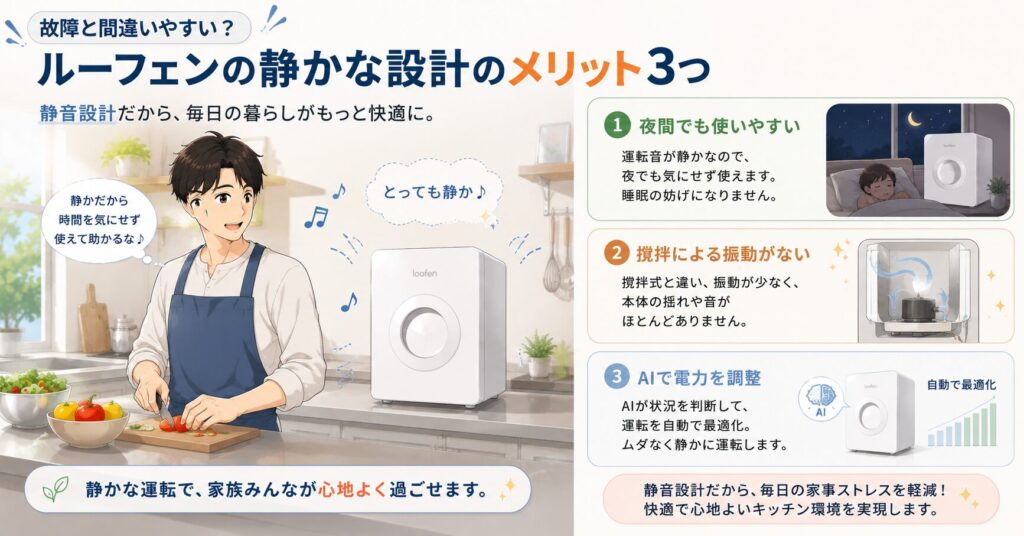 故障と間違いやすい？ルーフェンの静かな設計のメリット3つ