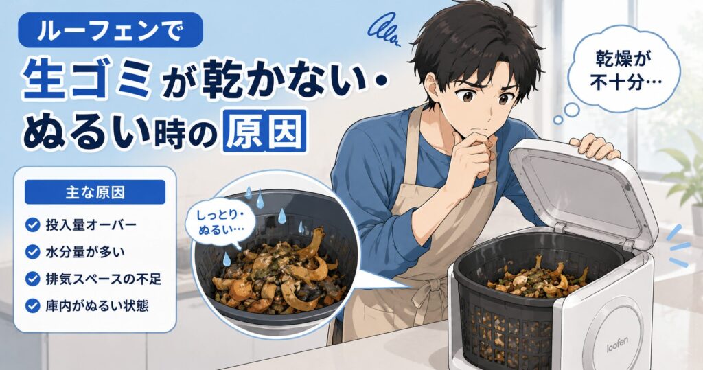 ルーフェンで生ゴミが乾かない・ぬるい時の原因
