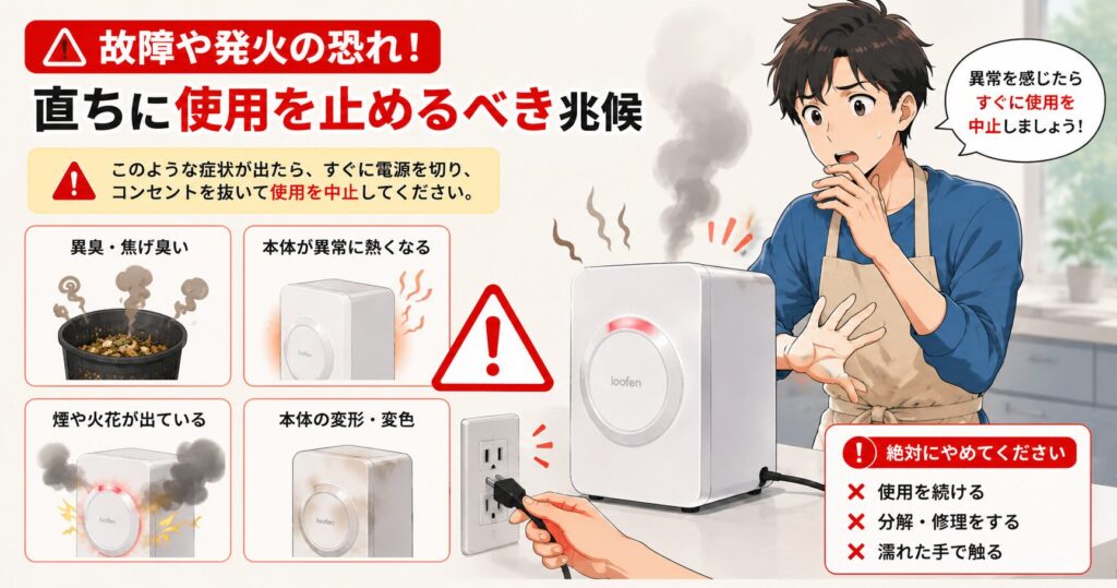 故障や発火の恐れ!直ちに使用を止めるべき兆候