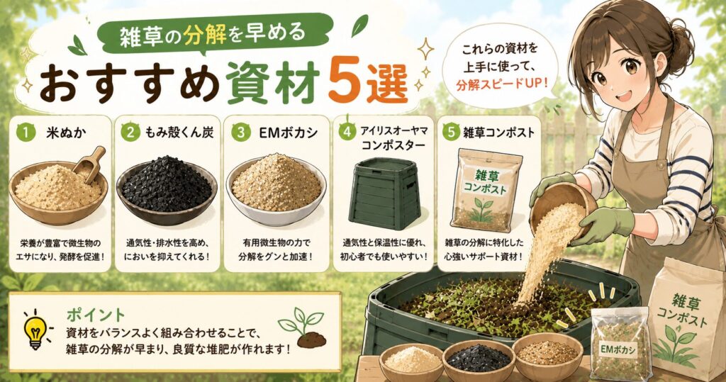 雑草の分解を早めるおすすめ資材5選