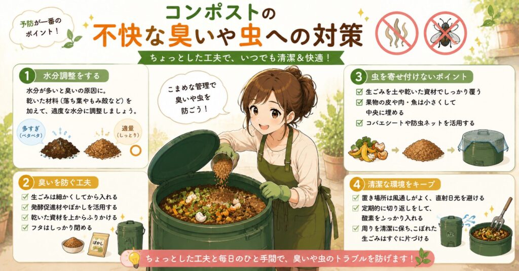 コンポストの不快な臭いや虫への対策
