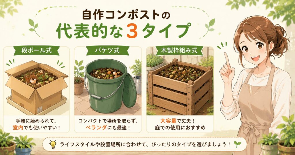自作コンポストの代表的な3タイプ