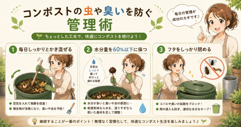 コンポストの虫や臭いを防ぐ管理術
