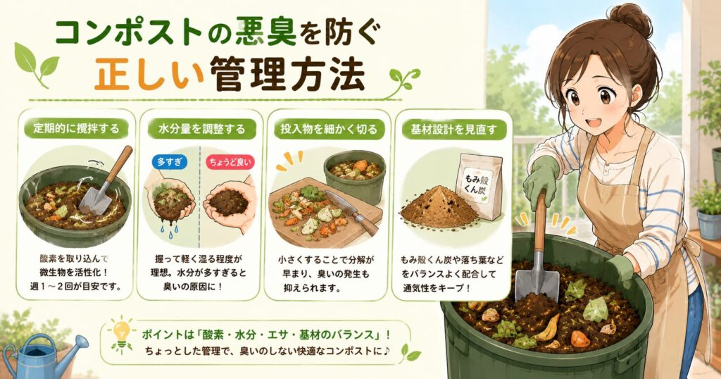コンポストの悪臭を防ぐ正しい管理方法