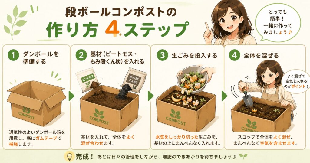 段ボールコンポストの作り方4ステップ