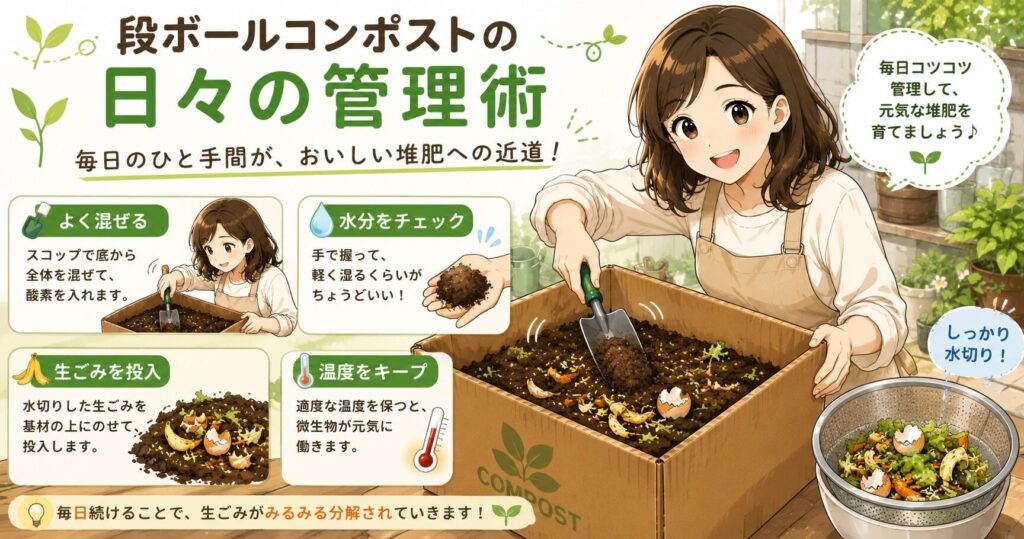 段ボールコンポストの日々の管理術