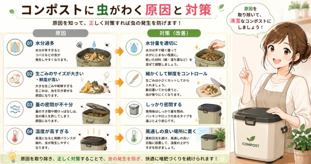コンポストに虫がわく原因と対策