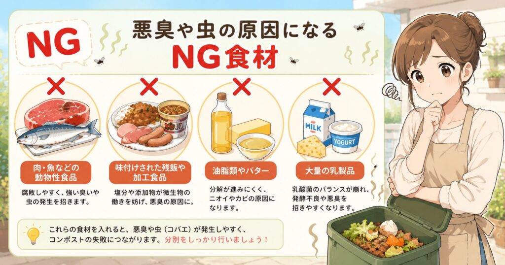 悪臭や虫の原因になるNG食材