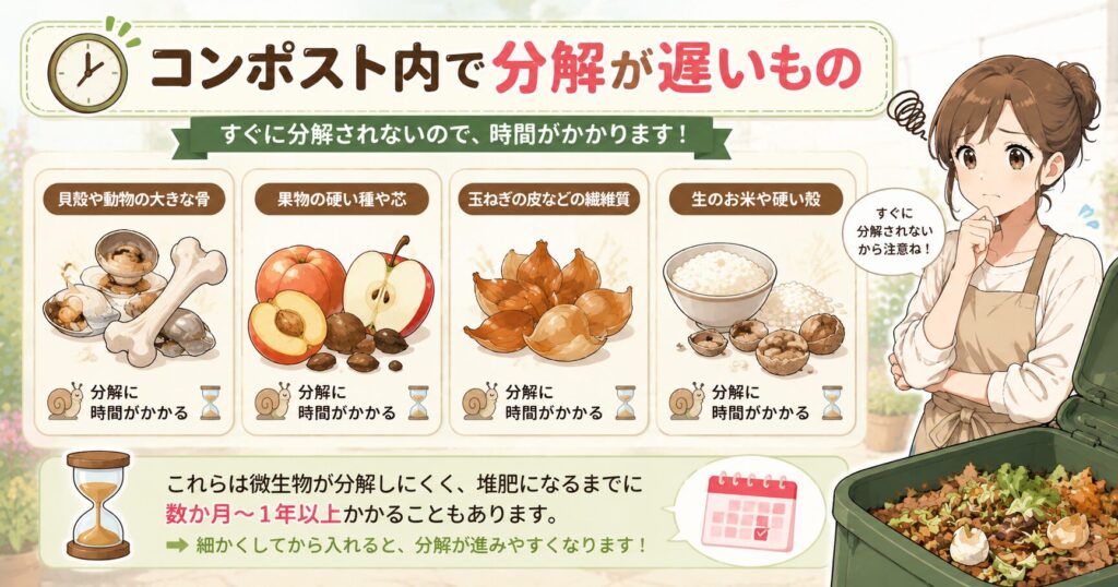 コンポスト内で分解が遅いもの