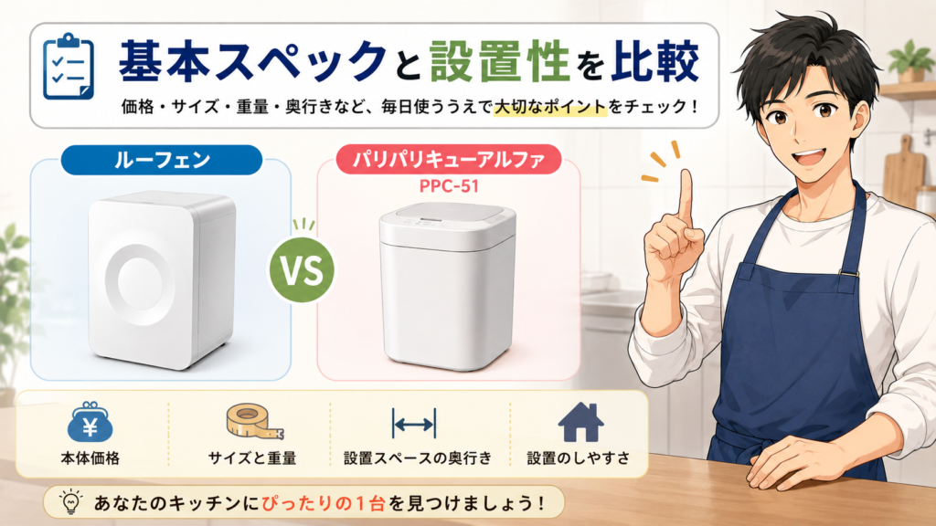 基本スペックと設置性を比較