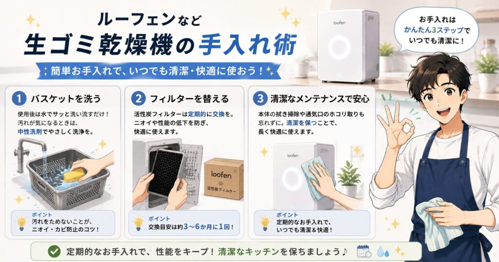 ルーフェンなど生ゴミ乾燥機の手入れ術