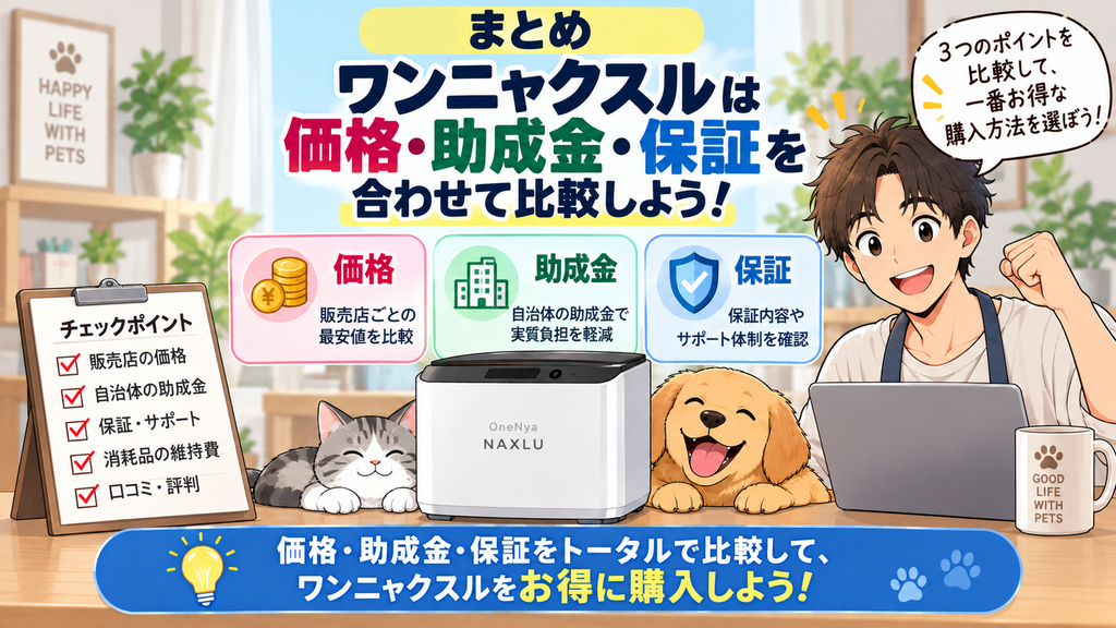 まとめ：ワンニャクスルは価格・助成金・保証を合わせて比較しよう