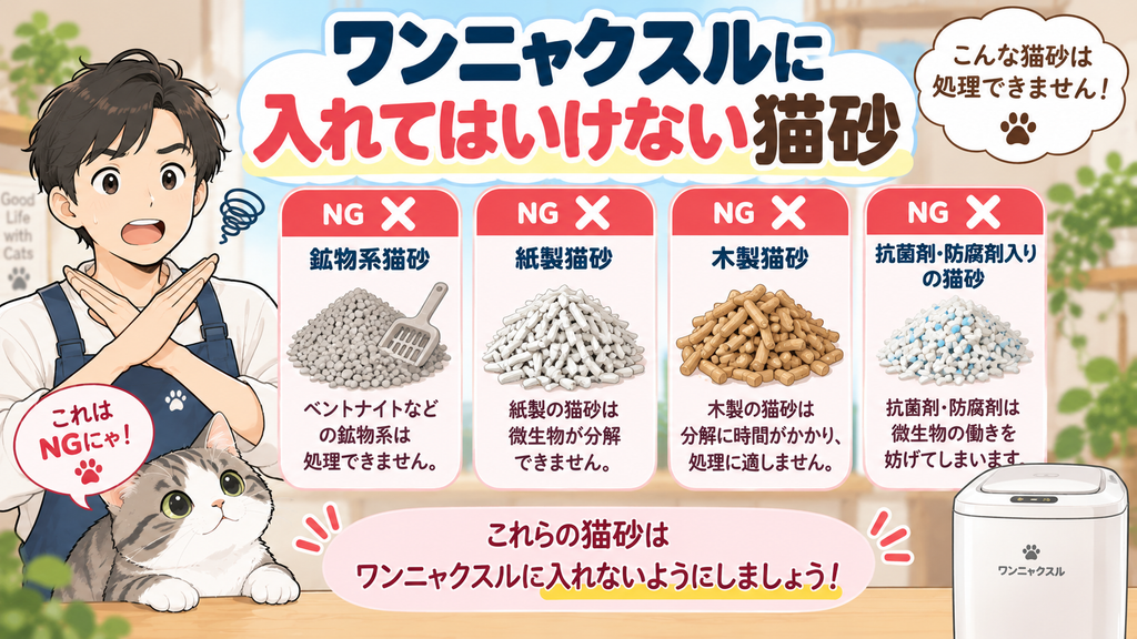 ワンニャクスルに入れてはいけない猫砂